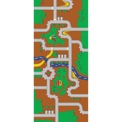 Learning Carpets Building Blocks Rug - Rectangular, Value Size Rug, colorful children's play rug featuring roads, trees, water, and playground designs.
