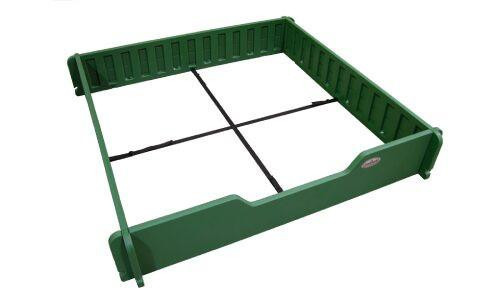 SandLock Solid Surface Strap Kit for 5x5 Sandbox, green plastic sandbox strap kit with adjustable straps and corner supports for secure sandbox assembly.
