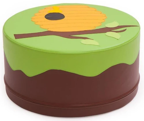 Moje Bambino Tree w/Beehive Table & Bumblebee Seating Set, children's round table and seating set designed like a tree with a beehive, featuring a green top, brown base, and a bee and branch design on the surface.