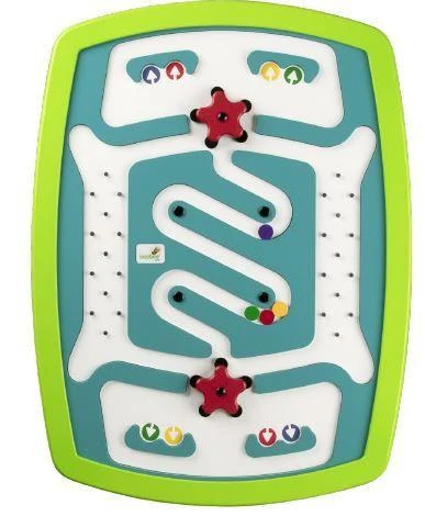 Playscapes Dynamo Maze Activity Wall Panel, children’s maze game with colorful paths and knobs for interactive play.