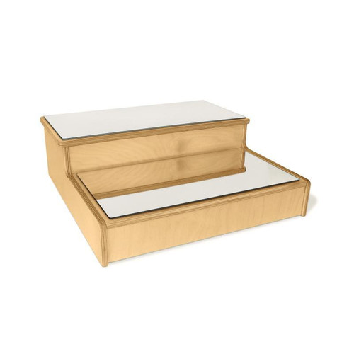 Whitney Brothers Step Infant Floor Mirror, wooden floor seating unit with a mirror surface on the top and a reflective panel on the front