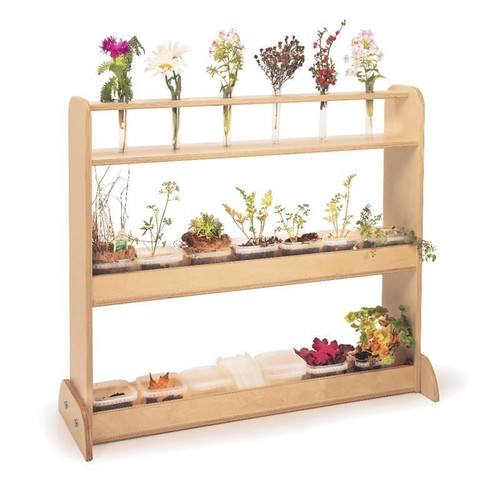 Product Whitney Brothers Nature Shelf for Kids, wooden multi-tiered natural wood nursery shelf with plants and flowers display