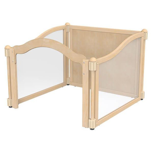 Jonti-Craft Imagination Toddler Reading Nook, light wood-colored toddler reading nook with curved safety railings and panels for creating a cozy reading space for young children.