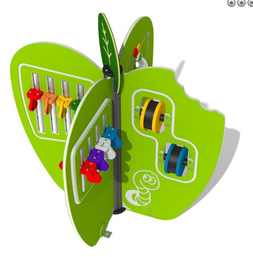 Playground Prodigy Johnny Appleseed Musical Playground Play Station, colorful green play equipment with musical and climbing features for children.