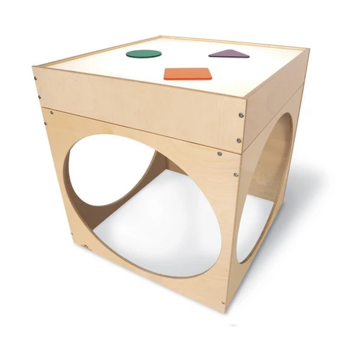 Whitney Brothers Superbright LED Creative Cube, wooden kids' activity table with colorful LED light panels on top.