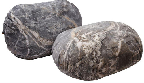 Playscapes Woodsmen Naturescape Stone Bench, two large outdoor stone benches with natural gray and white marbled patterns.