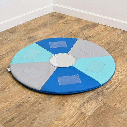Children's Factory See-Me Picture Activity Mat – Tranquility, round padded play mat with colorful segments and transparent pockets for displaying pictures, suitable for children's sensory and visual development.