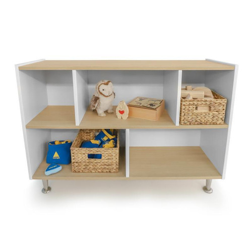 Whitin Brothers elevatED™ Storage Cabinet 33"H, child-friendly storage unit with 3 shelves and baskets for organizing toys and supplies.