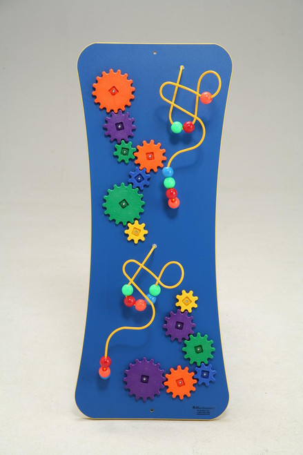 Playscapes Loco-Motion Wires, Beads, and Gears Wall Toy, colorful educational toy with interconnected gears and beads for children.