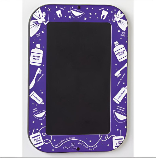 Playscapes Smile Dental Office Heat Sensitive Wall Panel - Purple, purple wall panel with dental-themed illustrations and heat-sensitive surface.