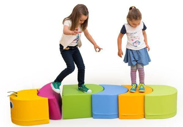 Moje Bambino Happy Caterpillar Foam Climbing Set, children playing on colorful foam climbing blocks.