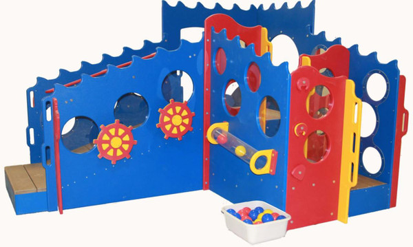 Strictly For Kids Deluxe Ocean Adventure Playground Structure, colorful indoor play structure with slides, tunnels, and ball pit.