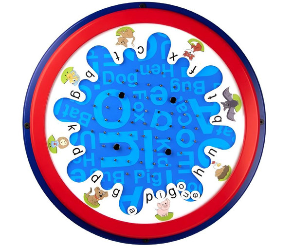Playscapes C-V-C Word Sorter Round Wall Toy, circular educational toy with colorful animal illustrations and movable letter tiles for sorting consonant-vowel-consonant words.