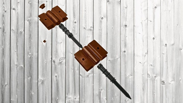 Frame It All Classic Sienna 2" Profile Stacking Joint (2 Pack), brown plastic stacking joint for building raised garden beds or borders on a wood deck or surface.