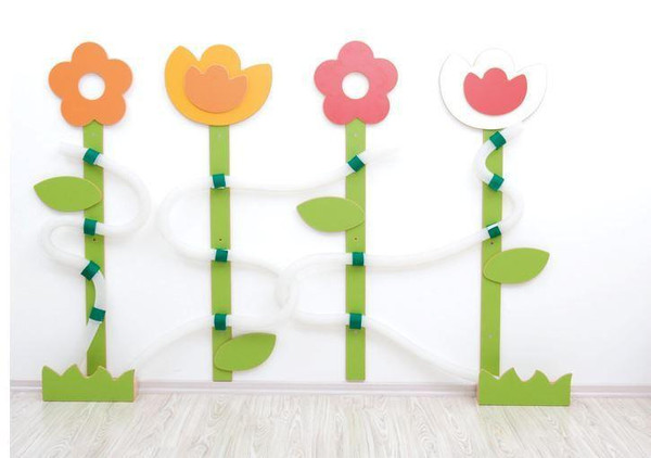 Moje Bambino Color Drome of Flowers Sensory Panel, colorful flower-shaped sensory wall panel with green stems and leaves, designed for early childhood development and sensory play.