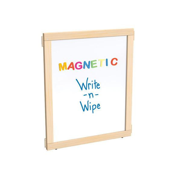 Jonti-Craft Magnetic Write-n-Wipe Classroom Divider Panel - KYDZ Suite® E-height - 24" Wide, educational whiteboard with a natural wood frame designed for classroom use.