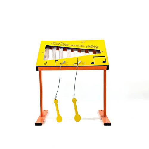 Playtime Playground Equipment Playground Xylophone, children's musical toy with yellow and orange frame and metal bars with mallets for kids to play music.