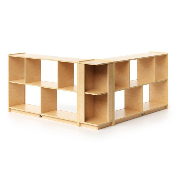 Whitney Brothers Acrylic Back Storage Cabinet 30-inch H, wooden storage unit with multiple open shelves designed for organizational use.