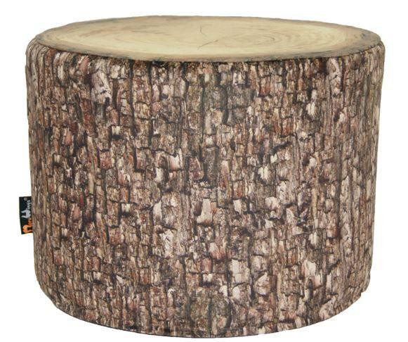 Playscapes Woodsmen Naturescape Mini Tree Trunk Stool, cylindrical wood log shaped stool with realistic bark texture and flat top surface for sitting or decorative use.