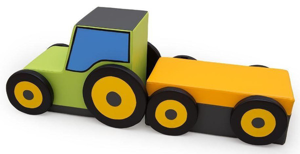 Moje Bambino Tractor Trailer Soft Indoor Climber Play Set, colorful foam play set designed like a tractor and trailer for indoor climbing and play for children.