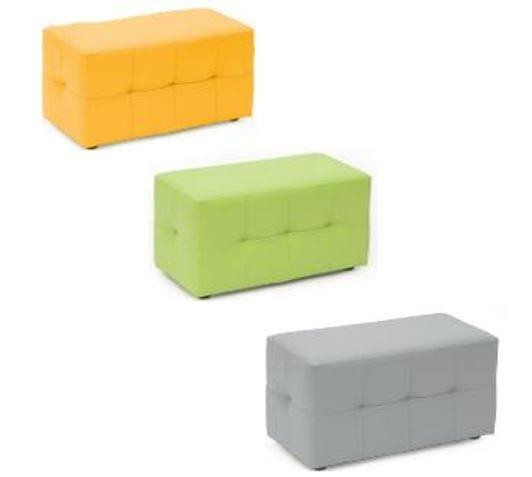 Moje Bambino Upholstered Poufs, colorful padded ottomans in yellow, green, and gray for versatile seating and decor.