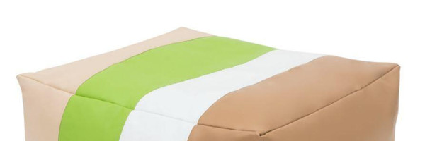 Moje Bambino Nature Inspired Large Pouf, a soft, plush pouf with a nature-inspired color block design in green, white, and beige for versatile home decor.