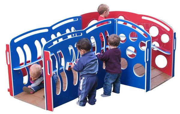 Strictly For Kids First Steps Infant Developmental Fun Station Toddler Climber, colorful indoor play structure with children climbing and playing.