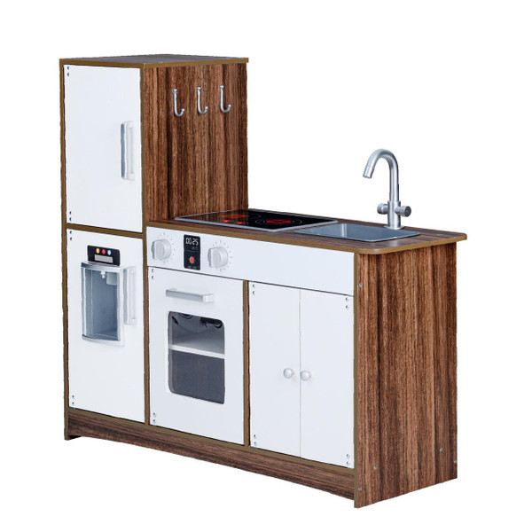 Teamson Kids Little Chef Palm Springs Play Kitchen with Cookware, miniature play kitchen with stove, oven, refrigerator, sink, and cookware set for children.