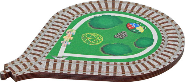 Maple Landmark Single Return Loop Wooden Train Track Section, detailed wooden train track piece with a curved single return loop for train sets.