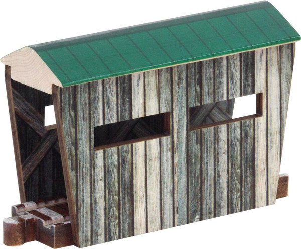 Maple Landmark Covered Wooden Train Bridge, toy wooden train bridge with a green roof and a rustic wood finish.