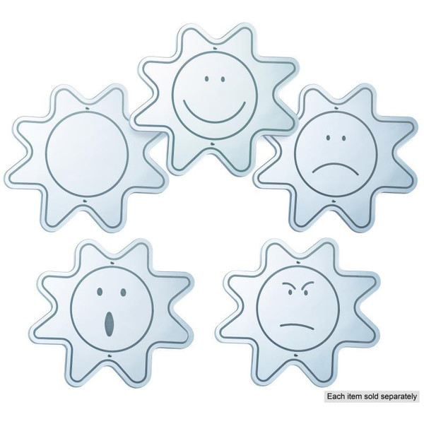 Whitney Brothers How Do I Feel Today? Mood Mirror, set of five reflective mood mirrors with happy, neutral, sad, surprised, and angry facial expressions designed to help children express emotions.