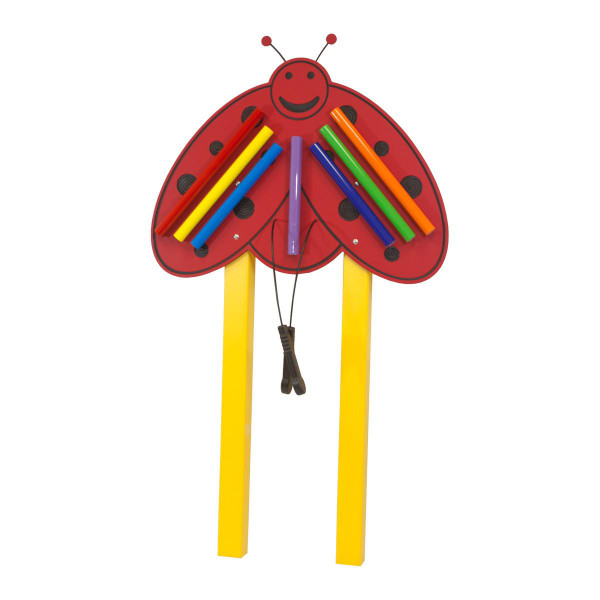 Playmore Designs Ladybug Music Chimes, colorful percussion musical toy for children featuring a ladybug shape with musical chimes in rainbow colors.