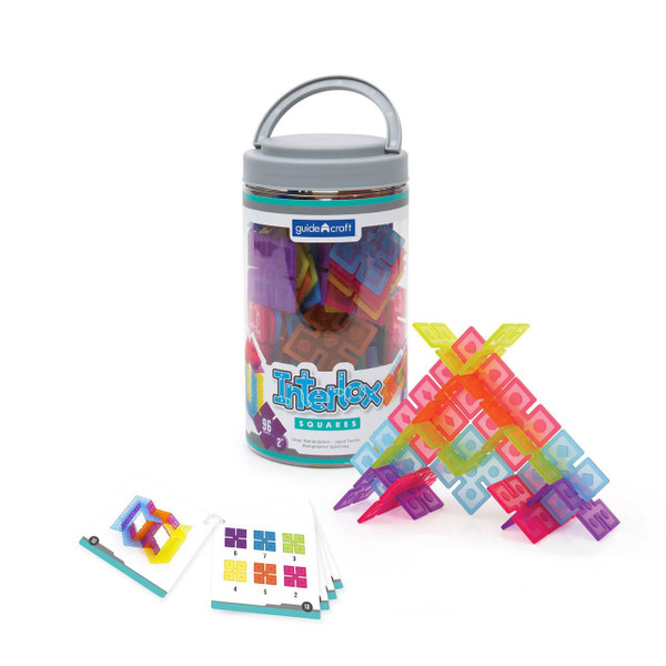 Guidecraft Interlox Square Discs Construction Set - 96 Piece Set, colorful interlocking square discs for building and educational play.
