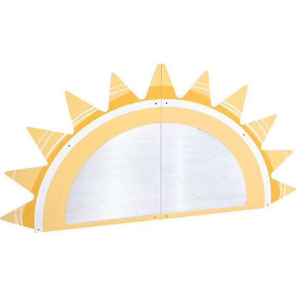 Moje Bambino Sunny Corner Mirror Set, child-safe decorative mirror designed as a colorful sun with yellow rays.