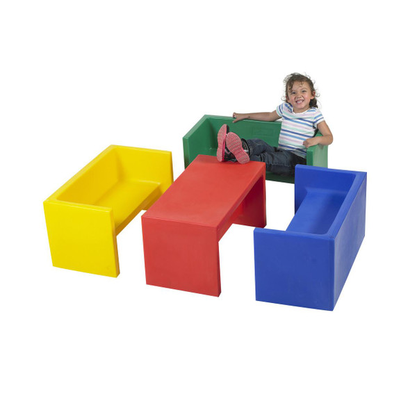 Children's Factory ADAPTA-BENCH - Blue, colorful modular bench designed for kids' play and seating.