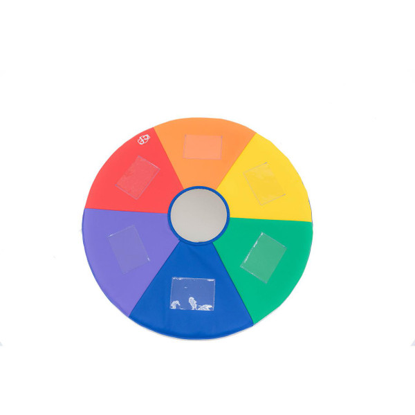 Children's Factory See-Me Picture Activity Mat – Rainbow, colorful circular activity mat with different colored sections and transparent picture pockets.