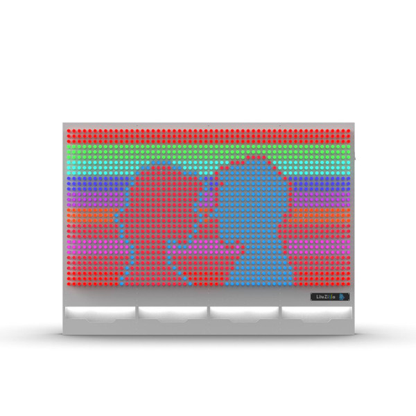 LiteZilla Giant Lite Brite 8' x 6' Light Wall, colorful illuminated light-up art display with multicolored pegs arranged to create a vibrant design.