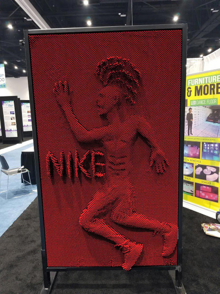 LiteZilla Clone Box Giant Pin Wall STEM Activity, a large red LED pin wall displaying the word 'LIKE' and an image of a child squatting, designed for interactive STEM learning and creative expression.