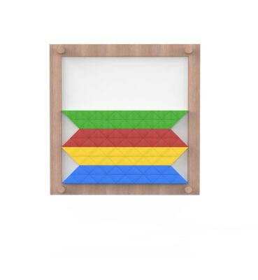 LiteZilla KidWorx™ Magnetic Mosaics Activity Wall Toy, colorful geometric magnetic tiles arranged in a layered pattern within a wooden frame.