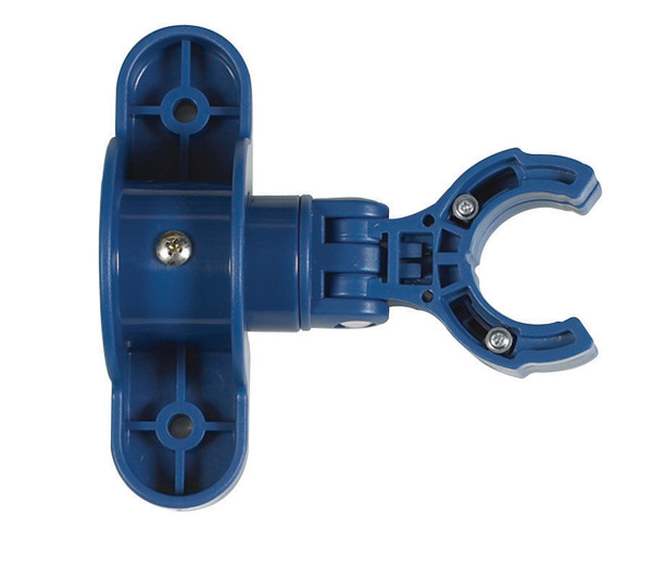 Children's Factory Play Panel Gate Latch Attachment, blue plastic gate latch attachment with screw-in mechanism for safety and easy installation.