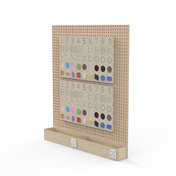 LiteZilla Kidworx™ Tactiles Sensory Wall Activity, wooden wall-mounted sensory play panel with number, pattern, texture, color, and shape activities for children