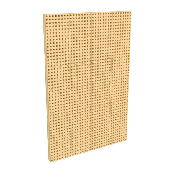 Flash Furniture Bright Beginnings Modular Multi-Purpose STEAM Rectangle Peg System Wall Panel, beige plastic wall panel with circular peg holes for educational and interactive activities.