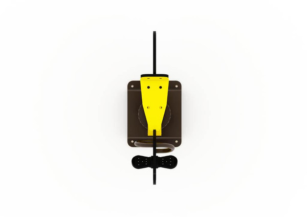 World Klass Play Bee Spring Rider, colorful children's spring rider toy shaped like a bee with yellow and black colors, mounted on a brown base.
