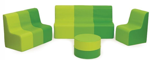 Moje Bambino Green Sunny Sofas & Table, set of modern green sofas and a matching round table.
