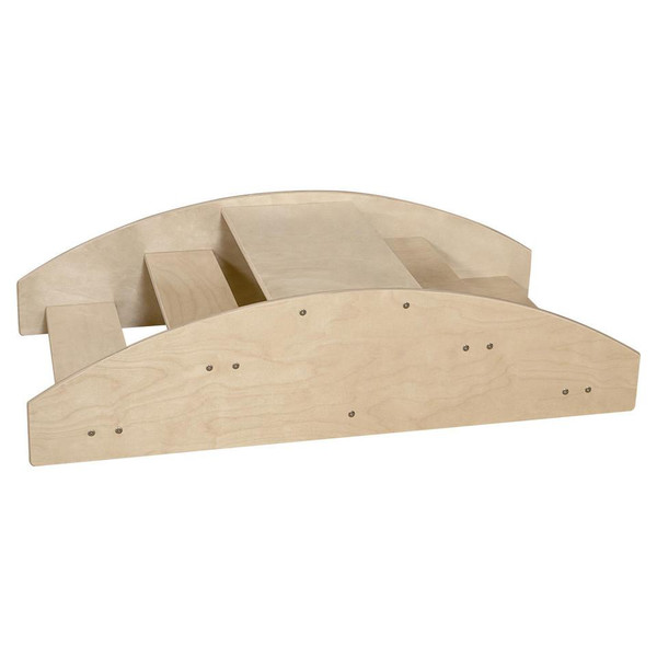 Wood Designs Contender Rock-A-Boat Climber, RTA wooden play structure with arched base and multiple climbing levels for children