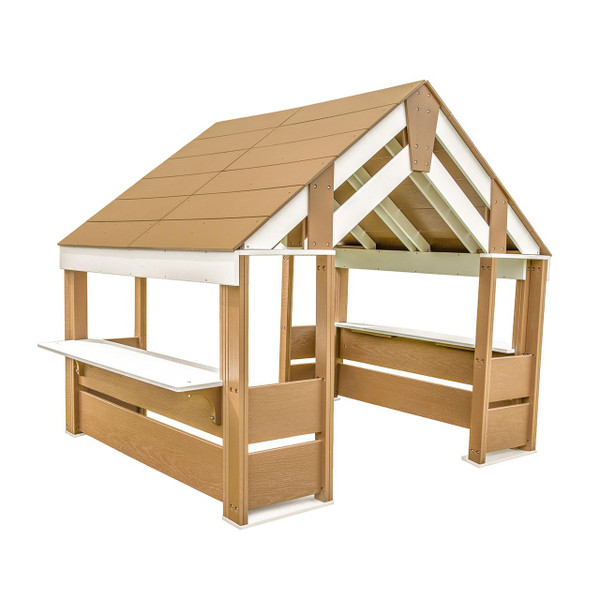 Whitney Brothers outdoorED™ Learning Pavilion, wooden outdoor classroom with a sloped roof, built-in benches, and open sides for outdoor learning.