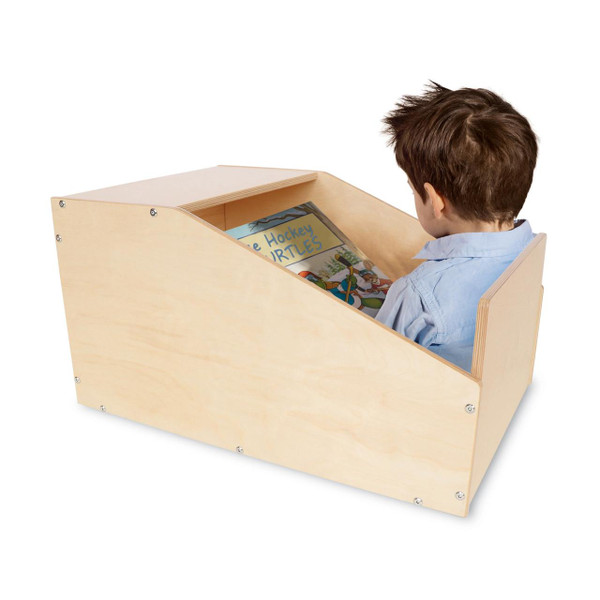 Whitney Brothers Quiet Space Cubby, a wooden reading nook for children with a slanted top and open front, designed for quiet time and reading activities.