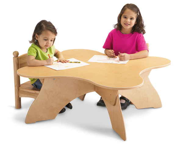 Jonti-Craft Blossom Classroom Table, two young children drawing on paper.