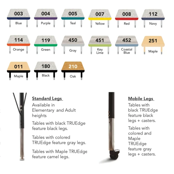Jonti-Craft Rainbow Accents KYDZ Horseshoe Classroom Table, tabletop finish options in blue, purple, teal, yellow, red, navy, orange, green, gray, key lime, coastal blue, maple, black, and oak, with standard or mobile leg styles