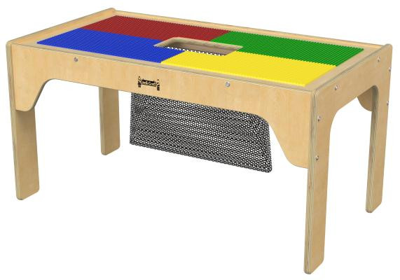 Jonti-Craft Fun Builder Wooden DUPLO® Table, 32 inches by 16 inches, children's activity table with colorful plastic LEGO® DUPLO® blocks on top for creative play and building activities.